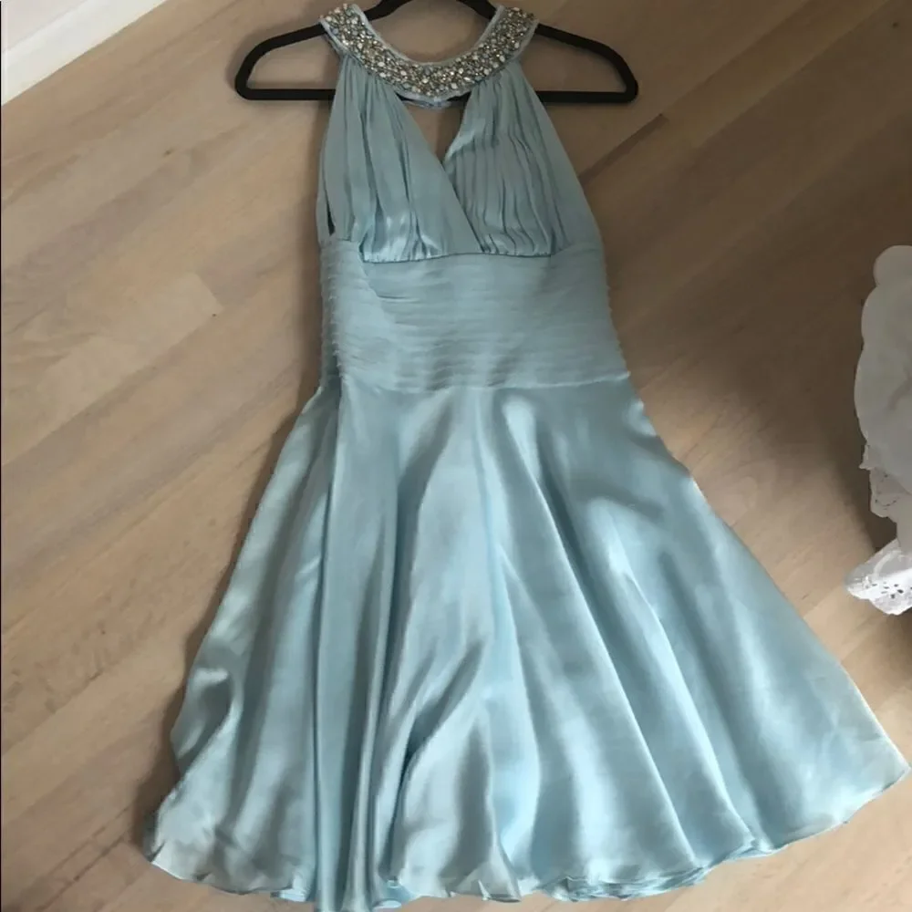 Silk & Beaded Halter Dress - Light Blue
